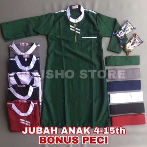Baju Koko Jubah Anak Laki Laki / Gamis Anak Laki Laki Terbaru Umur 4-15th BONUS PECI