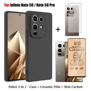 Paket 3IN1 Case Black Infinix Note 50 / Note 50 Pro Free Tempered Glass & Garskin Carbon Pelindung Body Belakang Handphone - Formasi Acc