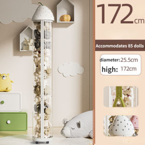 Doll Storage Bucket Plush Toys Organizer Toy Box with Zipper Transparent Anti-Dust Tube with Wheels