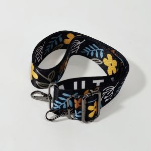 Strap Tali Tas Selempang Bunga Hitam Katun Tebal Lebar 4cm