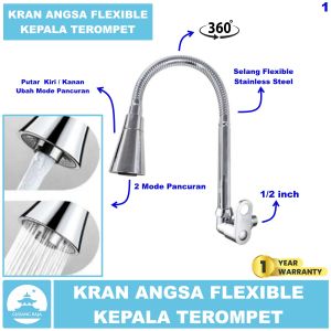 Kran Angsa Wastafel Cuci Piring Flexible Fleksibel Terompet Keran Air Leher Angsa Tembok 1/2 inch