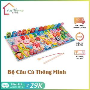 [SẴN HÀNG][HCM] Bộ Bảng Gỗ Câu Cá 63 Chi Tiết Thông Minh Ghép Hình Học Chữ Cái Phương Tiện Học Cho Bé