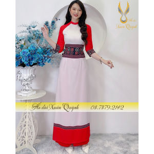 Áo Dài Thanh Lịch Hoạ Tiết Thổ Cẩm Đỏ Trắng Duyên Dáng K64 - Áo Dài Xuân Quỳnh