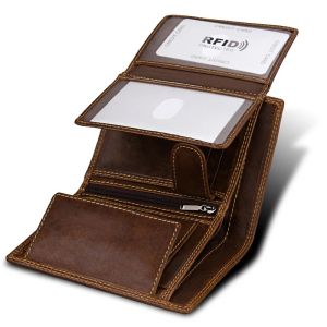 Custom RFID Mens Wallet High Quality Genuine Leather Retro Style Coin Compartment Card Compartment Wallet for Gift