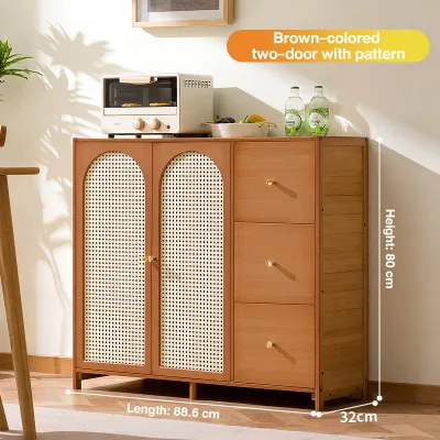 Bamboo Storage Cabinet With Rattan Doors Three Drawers Large Capacity And Strong Load-bearing Capacity