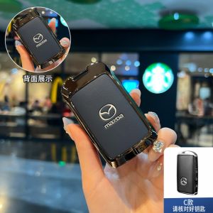 Hợp kim kẽm da bò thật thông minh Xe chìa khóa thông minh trường hợp bìa Keychain cho Mazda 2 3 6 cx30 CX3 CX5 cx8 CX9 cx60 cx80 cx90 MX5 RF mx30 2019 2020 2021 2022 2023 2024 2025