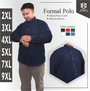 Kemeja  Pria Polo Kasual Lengan Panjang Jumbo Kerah Kancing Bawah Hitam XXL XXXL XXXXL XXXXXL 7XL 9XL 2XL 3XL 4XL 5XL