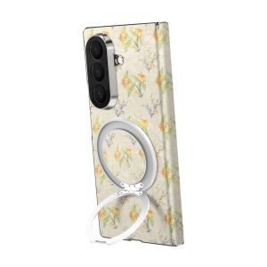 Magnetic Phone Case For Samsung Galaxy Z Fold 8 Ultra/8/7/6 Vintage Stained Glass Bloom Flower Design Slim Hard PC Back Shockproof Protective Cover Pink