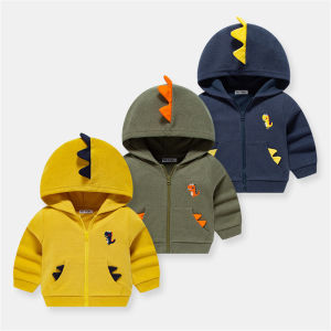 AISAMEFE 2023 Spring Autumn New Dinosaur Children Jacket French Ribbed Top Boys Hooded Sweater Fashion Zipper 1-8Y Kids Clothes