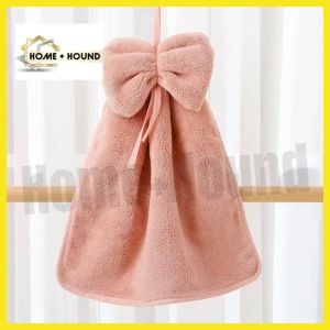 Home+Hound Cloth Kitchen Cute Hand Towel Refrigerator Towel Hanging Bathroom Soft Handkerchief White Bow Knot Face Towel Coral Velvet Ref Towel Microfiber Wiping