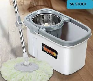 Magic Spin Mop / Spin Rotate Dry Mop / Durable Stainless Steel with Pole and 1 Micro Fiber Mop Head (SG STock)
