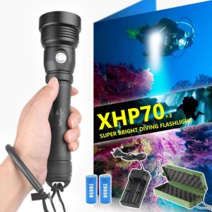 COD+Underwater Original Waterproof Torch Rechargeable Diving Light XHP70 Diving Torch Ultra Bright LED Scuba Torch 3000lm Light with Switch 3 Modes