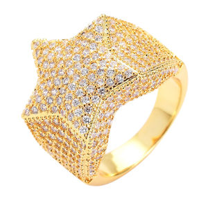 Popular European and American brand five-pointed star zircon ring real gold plated micro-inlaid zircon hip-hop style for men StarRing