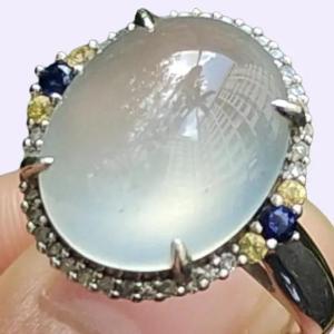 Five Stars Wu Xing Certified Jadeite Gold Ring - Earth/Metal/Water Harmony (Sku:18kring43)