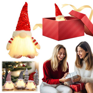 Lighted Dwarf Ornaments with Sequined Hat Glowing Gnome Christmas Faceless Doll Luminous Faceless Gnome Doll for Christmas Decor