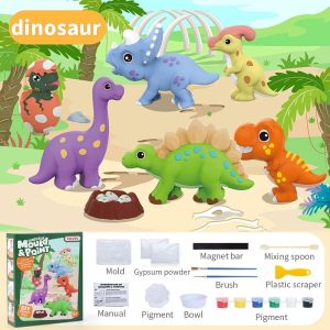 [SG STOCK] 3D DIY Gypsum Mould & Paint Arts Craft Colouring set kids Educational Cast Plaster Toys Fun Gift magnet