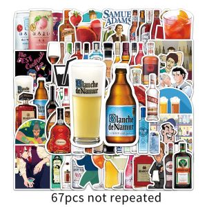 67Pcs đèn hình bình rượu nhãn dán hoạt hình Bia Rượu Vang Đỏ nhân vật hoạt hình Graffiti Không Thấm Nước Trang Trí ly rượu vang ly thủy tinh nhãn dán Đề-can