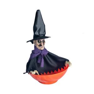 Spooky Motion Activated Skeleton Candy Holder with Screaming Skull and Light Up Red Eyes for Halloween Decorations