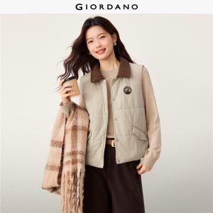 GIORDANO Women Vests Embroidered Patch Corduroy Padded Vests Contrast Collar Fashionable Casual Puffer Vests 13376642