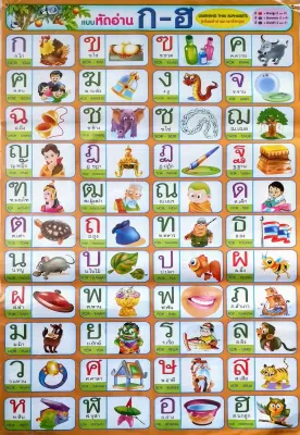 โปสเตอร์​แบบหัดอ่าน​ ก-ฮ​ พร้อมคำภาษาอังกฤษ​ Poster kor-hor spell english