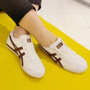 Original Tiger Shoes Classic MEXICO 66 SLIP-ON White/dark Brown Mens and Womens Canvas Non-slip Lazy Shoes Comfortable Breathable Casual Sports Shoes 1183B782-201