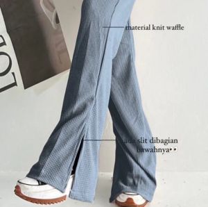Celana Knit Waffle Slit - Celana Kulot Knit Rib Panjang - Knit Pants - Loose Pants Highwaist Kulot Panjang Basic Strech Premium Korean by outfitar celana lebaran #bajulebaran #celanalebaran