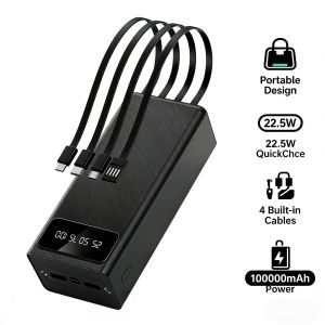 ES PRO Built In Cable PowerBank Smart 22.5W 100000mAh 50000mAh Lithium Polymer 4WIRE Fast Charging Flashlight heavy duty