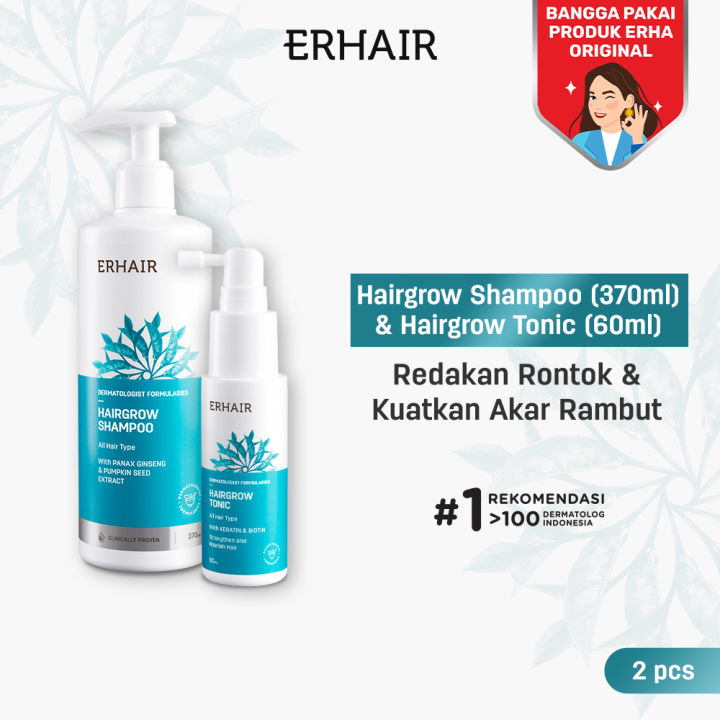ERHA Bundle ERHAIR Hairgrow Shampoo 370ml + Hair Tonic 60ml - Paket Rambut Anti Rontok