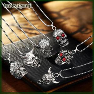 tuokaiguoji Retro Hip Hop Punk Stainless Steel Skull Necklace Mens Rock Personality Long Pendant Necklace Halloween Ornament Party Jewelry