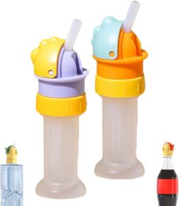 Kids Water Bottle Spout Conversion Cap with Straw Reusable Children Beverage Water Bottle Straw Lid Flip Top Universal Spout Lid Converter Spill-Proof Replacement Top (All)