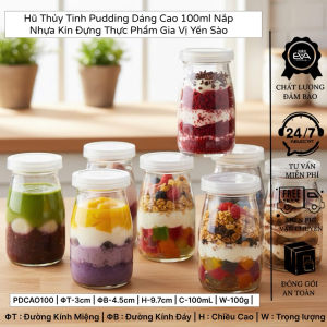 Hộp 12 hũ thủy tinh 100ml nắp kín dày đựng sữa chua pudding tiện lợi - SCTG100