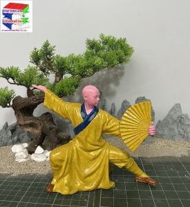 Tượng tu sĩ múa quạt tăng nhân múa quạt nhà sư múa quạt trang trí bàn trà tiểu cảnh non bộ bể cá bon sai ghép lũa..