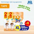 EQ Dry Mega Pack Extra Large (12-16 kg) - 62 pcs x 2 packs (124 pcs) - Tape Diaper. 
