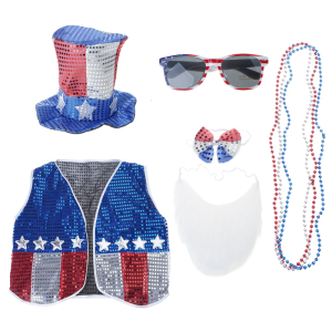 6Pcs Patriotic Costume Set and Accessories for Independence Day Party Gathering with Vest Bowtie Necklace for Festival