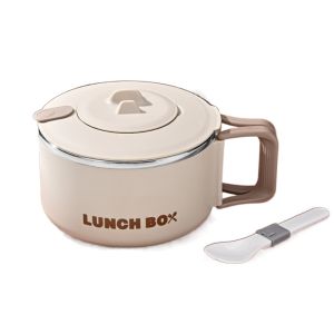 HISTO With Lid Noodles Ramen Bowl With Handle Large Capacity Lunch Box Portable 304 Stainless Steel Fruit Salad Rice Soup Bowl Tableware