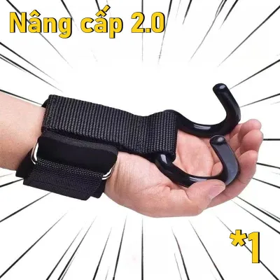 B-HQ Dây quấn cổ tay có móc kim loại hỗ trợ kéo xà tập lưng tập gym chống trơn trượt bền chắc
