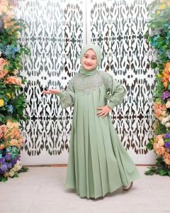COD - Inara Couple Kids Matt Ceruty Mix Brukat Usia 7-8Thn Gamis Anak Wanita FreePashmina 2023 Viral