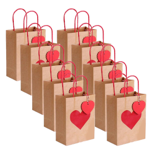 10PCS Valentines Day Goodie Bags Kraft Paper Heart Designing Gift Bags for Celebration and Parties