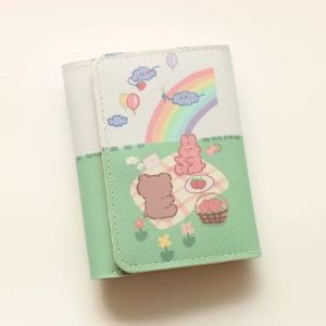 (SG Seller) Cute Cartoon Bear Children Wallet Girls Folding Wallet Student Coin Purse Card Holder Three Folding PU Leather Short Wallet