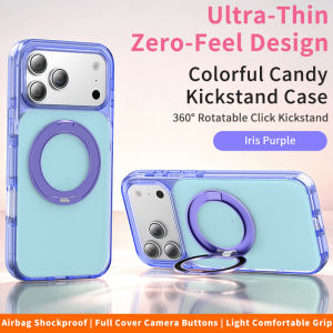Colorful Clear Magnetic Phone Case For iPhone 17 16 15 14 13 12 Pro Max 14 15 16 Plus 17 air 360 Rotatable Ring Kickstand Air Cushion Shockproof Anti Drop Candy Color Protective Cover