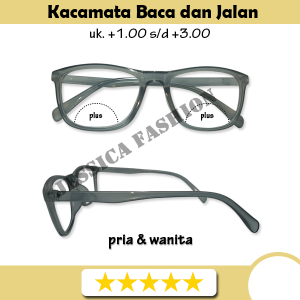 kacamata baca dua fungsi baca dan jalan plus+1.00-+3.00 frame abu bening kotak lensa bifokal Kacamata dewasa rabun dekat pria wanita