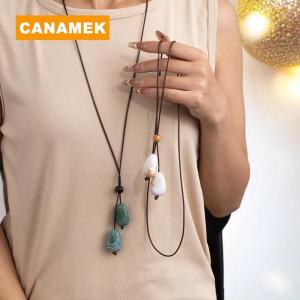 【CANAMEK】 Elegant Long Oval Pendant Necklace New Chinese Style Forest System Simple Vintage Zen Fashion Design Jewelry Accessory