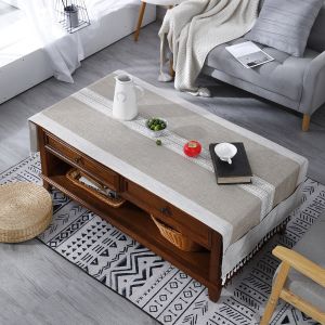 Cotton Linen Rectangular Tablecloth Embroidered Tassel Coffee Table Cover TV Cabinet Dust Cover Home Decoration Supplies