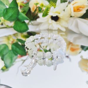Ready Stock SG - Prehnite Opal Clear Quartz Silver Drop Crystal Bracelet Handmade Crystal Bracelet Handmade Natural Healing Crystal Bracelets