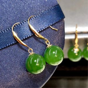 Montagne Jewelry 18k Gold earrings for women Natural Green Jade Earrings Elegant Fashion Jewellery Drop Earrings