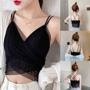 บราสายเดี่ยวแฟชั่นเกาหลี ผ้าชีฟอง เสื้อสายเดี่ยว สดใสเซ็กซี่ แซ่บสวย ดูมีเสน่ห์ ฟองน้ำในตัว