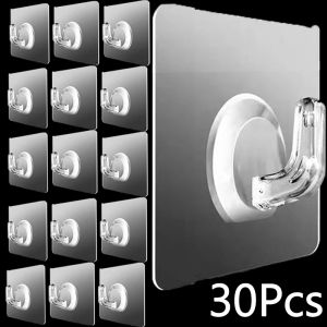 Wall Mounted Hooks Transparent Self Adhesive Door Hangers Heavy Load Rack Kitchen Bathroom Organizer Holder