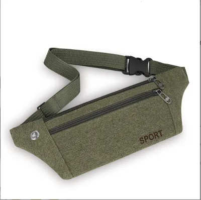 Unisex Canvas Zipper Waist Bag Outdoor Sports Storage Bag Multi-Pocket Shoulder Bag Fitness Running Bag
