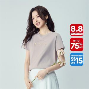 Giordano Beau Monde Women 100% Cotton garden print short sleeve tee Free Shipping 13394201