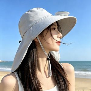 DOUCAI Long-lasting Solar Fan Hat Breathable Adjustable Rechargeable Fan Hat Face Cover Portable Sun Shading Hat for 3.7V300MAH Fishing